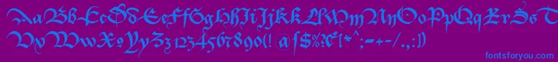 Bastarda K Font – Blue Fonts on Purple Background