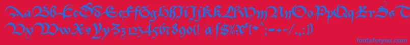 Bastarda K Font – Blue Fonts on Red Background
