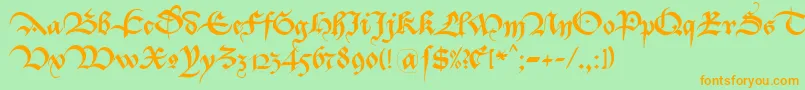 Bastarda K Font – Orange Fonts on Green Background