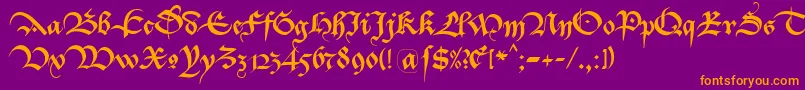 Bastarda K Font – Orange Fonts on Purple Background