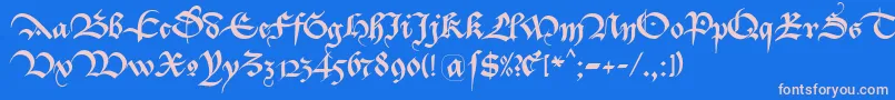Bastarda K Font – Pink Fonts on Blue Background