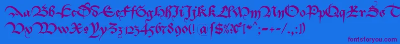 Bastarda K Font – Purple Fonts on Blue Background