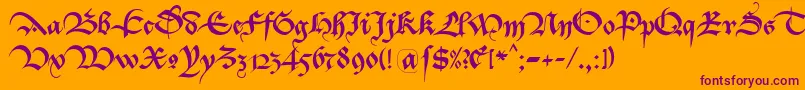 Bastarda K Font – Purple Fonts on Orange Background