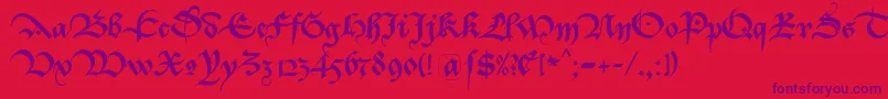 Bastarda K Font – Purple Fonts on Red Background