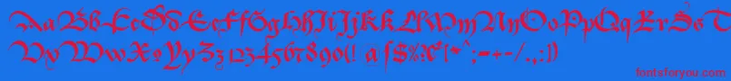 Bastarda K Font – Red Fonts on Blue Background