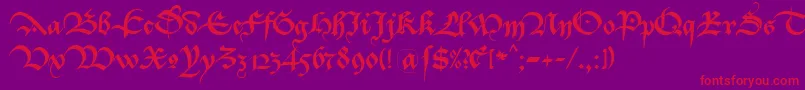 Bastarda K Font – Red Fonts on Purple Background