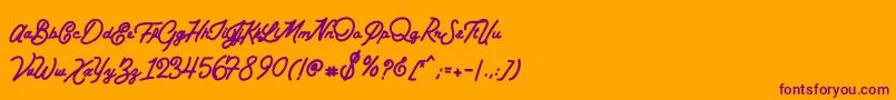 BataviaScriptClean-fontti – violetit fontit oranssilla taustalla