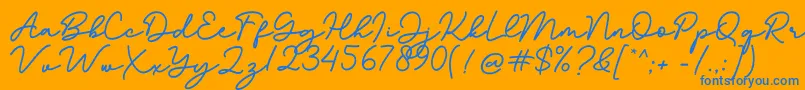 Bathilda-Schriftart – Blaue Schriften auf orangefarbenem Hintergrund