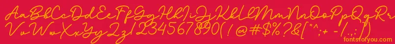 Bathilda-Schriftart – Orangefarbene Schriften auf rotem Hintergrund