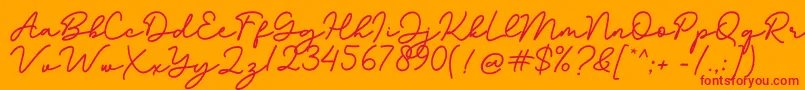 Bathilda-Schriftart – Rote Schriften auf orangefarbenem Hintergrund