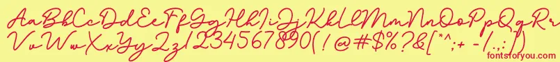 Bathilda-Schriftart – Rote Schriften auf gelbem Hintergrund