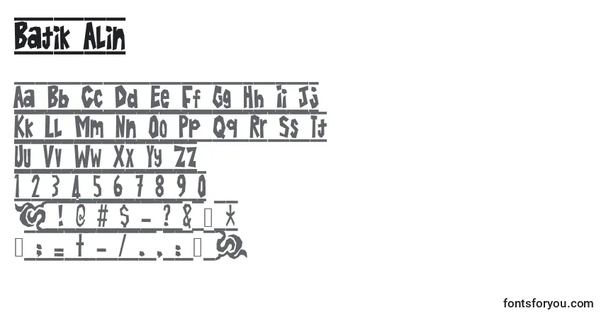 Czcionka Batik Alin – alfabet, cyfry, specjalne znaki