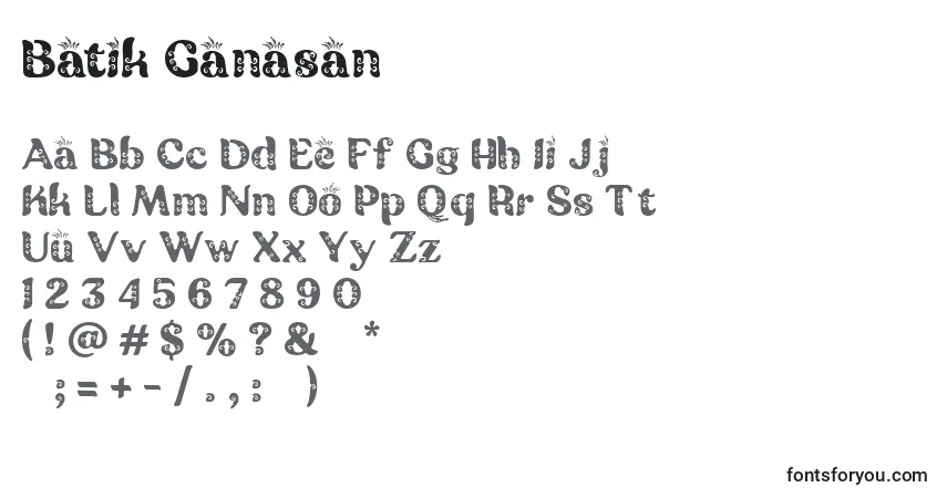 A fonte Batik Ganasan – alfabeto, números, caracteres especiais