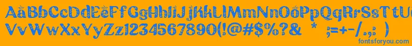Batik Ganasan-Schriftart – Blaue Schriften auf orangefarbenem Hintergrund