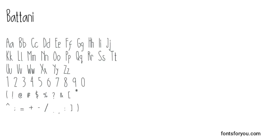 Schriftart Battani – Alphabet, Zahlen, spezielle Symbole
