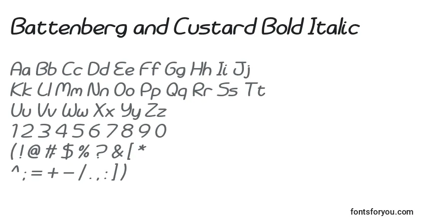 Czcionka Battenberg and Custard Bold Italic – alfabet, cyfry, specjalne znaki