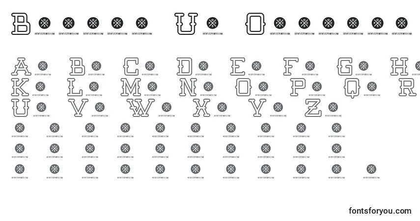 A fonte Batter Up Outline – alfabeto, números, caracteres especiais