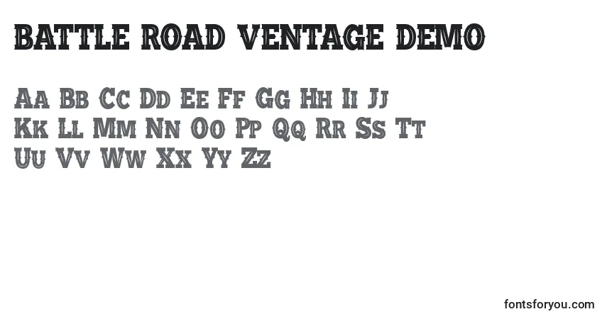 Шрифт BATTLE ROAD VENTAGE DEMO – алфавит, цифры, специальные символы