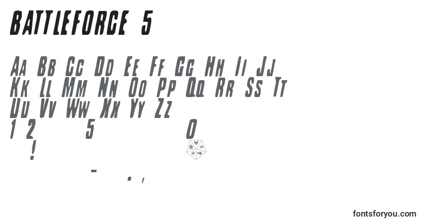 A fonte BATTLEFORCE 5 – alfabeto, números, caracteres especiais