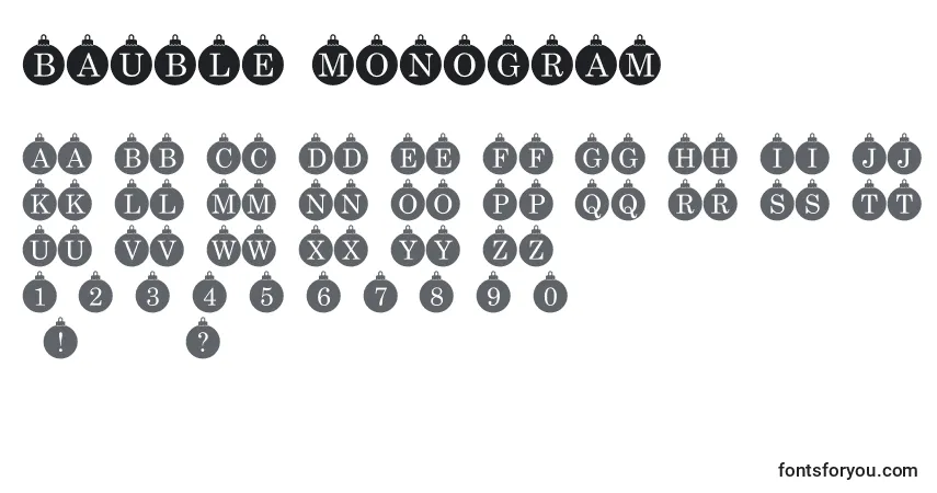 Czcionka Bauble Monogram – alfabet, cyfry, specjalne znaki
