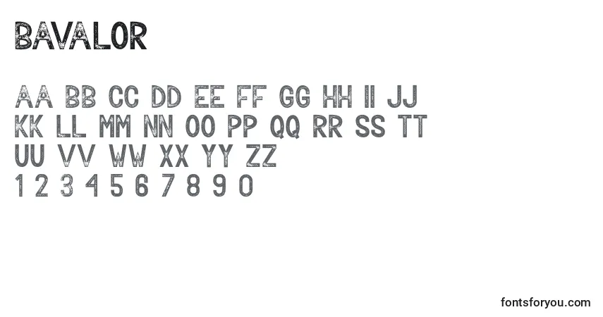 Czcionka Bavalor – alfabet, cyfry, specjalne znaki