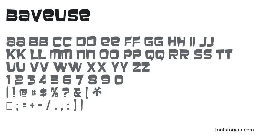 Schriftart Baveuse (120837) – Alphabet, Zahlen, spezielle Symbole