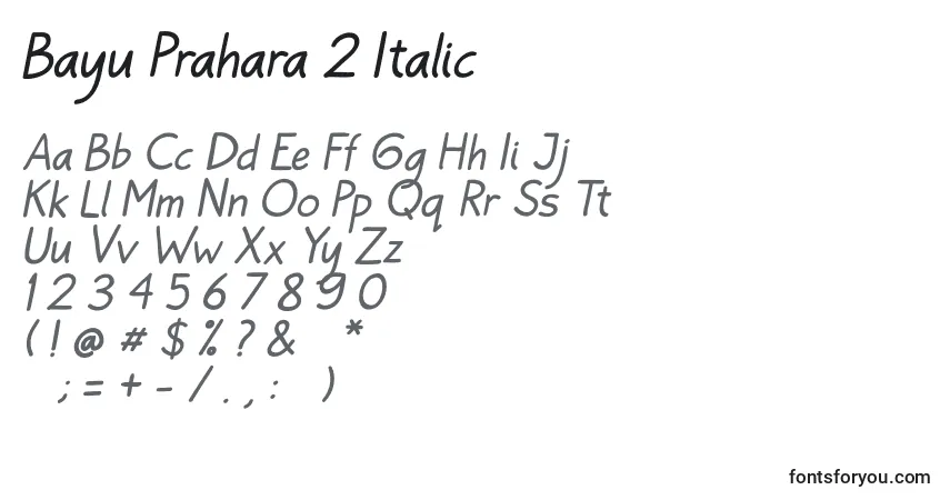 Schriftart Bayu Prahara 2 Italic – Alphabet, Zahlen, spezielle Symbole