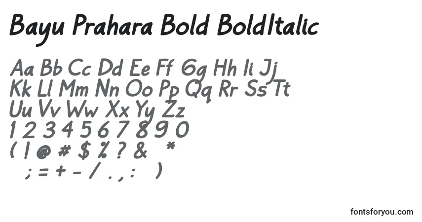 Шрифт Bayu Prahara Bold BoldItalic – алфавит, цифры, специальные символы