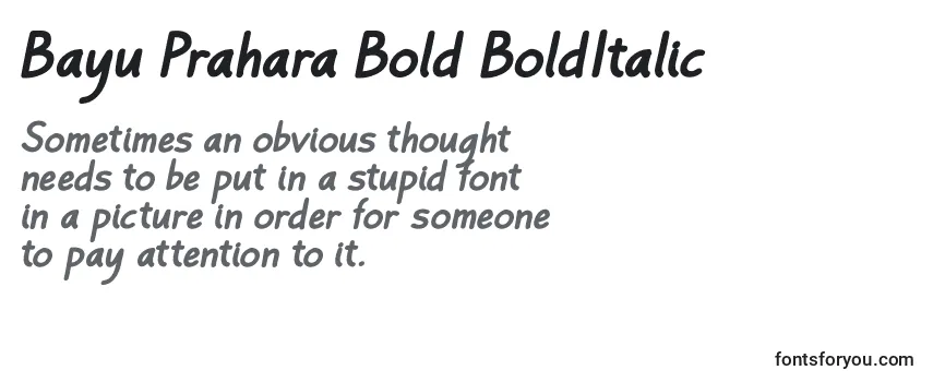 Überblick über die Schriftart Bayu Prahara Bold BoldItalic