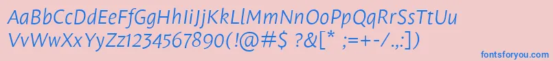 LeksasansproLightItalic-Schriftart – Blaue Schriften auf rosa Hintergrund
