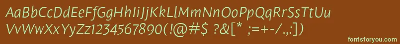 LeksasansproLightItalic-fontti – vihreät fontit ruskealla taustalla