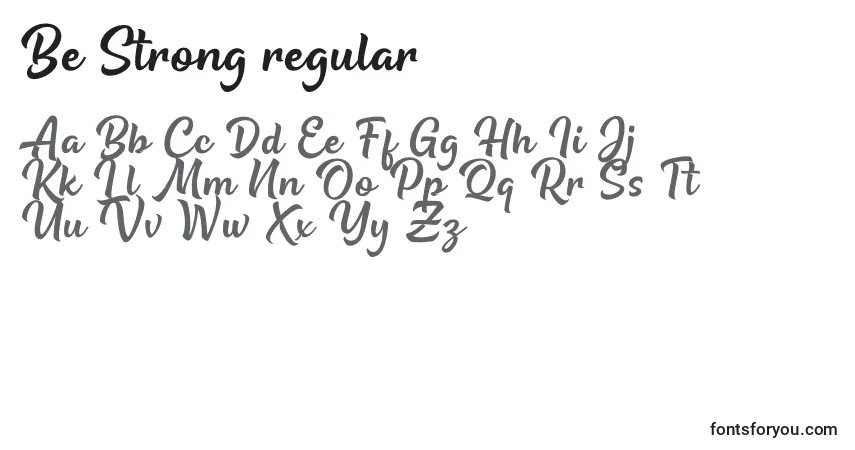 Czcionka Be Strong regular – alfabet, cyfry, specjalne znaki