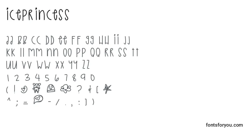 Czcionka Iceprincess – alfabet, cyfry, specjalne znaki