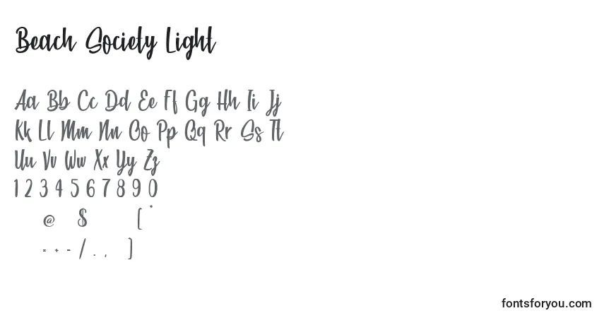 Schriftart Beach Society Light – Alphabet, Zahlen, spezielle Symbole