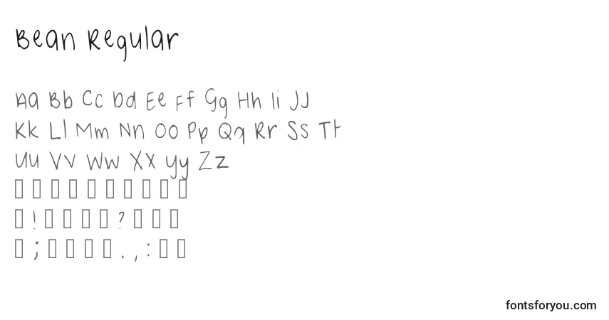 Czcionka Bean Regular – alfabet, cyfry, specjalne znaki