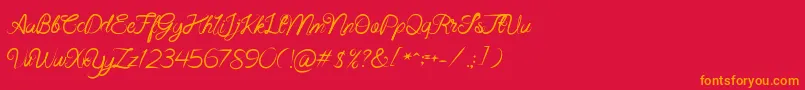 Beast Fantasia-Schriftart – Orangefarbene Schriften auf rotem Hintergrund