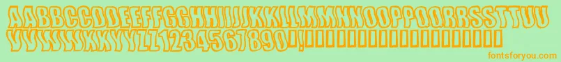 フォントWishfulwaves – オレンジの文字が緑の背景にあります。