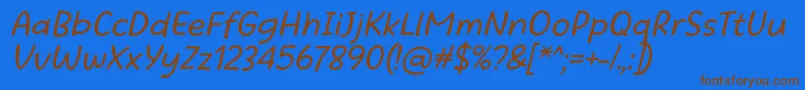フォントBeatific Margella Regular Italic – 茶色の文字が青い背景にあります。