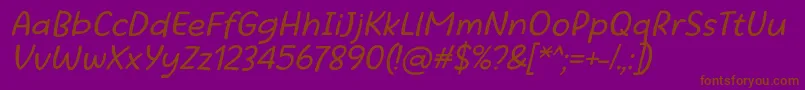 Beatific Margella Regular Italic-Schriftart – Braune Schriften auf violettem Hintergrund