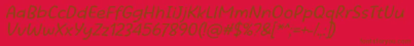 Шрифт Beatific Margella Regular Italic – коричневые шрифты на красном фоне