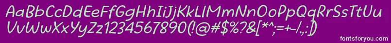 Beatific Margella Regular Italic-fontti – vihreät fontit violetilla taustalla