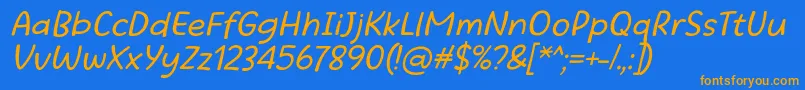 フォントBeatific Margella Regular Italic – オレンジ色の文字が青い背景にあります。