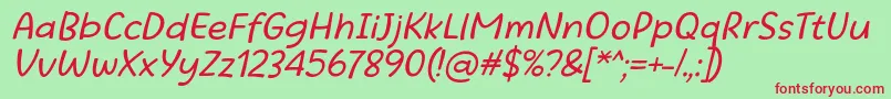 Шрифт Beatific Margella Regular Italic – красные шрифты на зелёном фоне