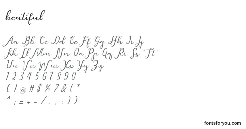 Beatiful-fontti – aakkoset, numerot, erikoismerkit