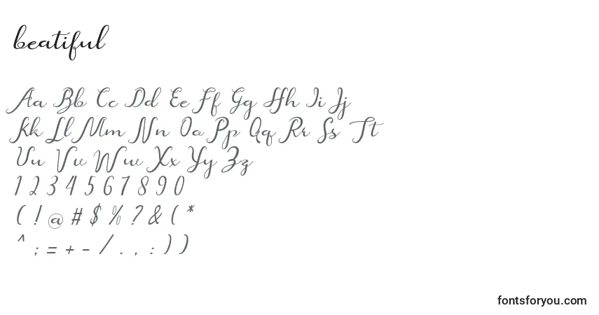 Schriftart Beatiful (120884) – Alphabet, Zahlen, spezielle Symbole