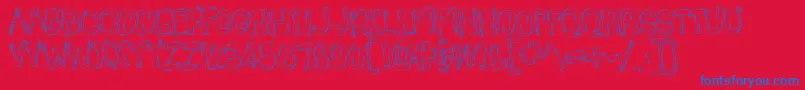 BeatnikHayseed-Schriftart – Blaue Schriften auf rotem Hintergrund