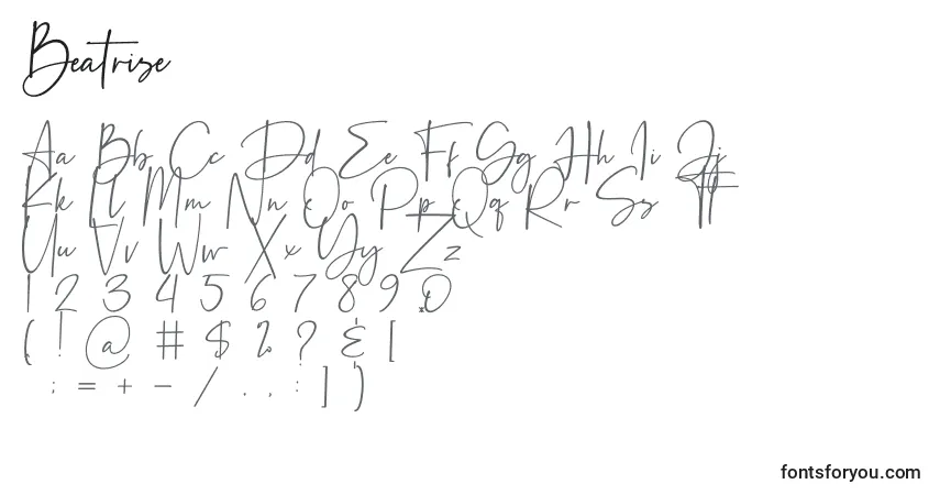 Schriftart Beatrise – Alphabet, Zahlen, spezielle Symbole