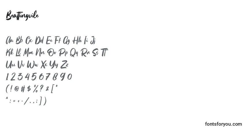 A fonte Beattingvile – alfabeto, números, caracteres especiais