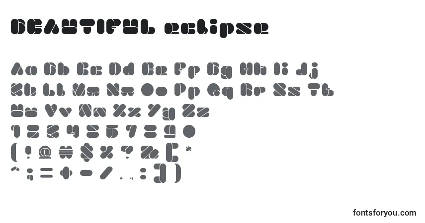 Czcionka BEAUTIFUL eclipse – alfabet, cyfry, specjalne znaki