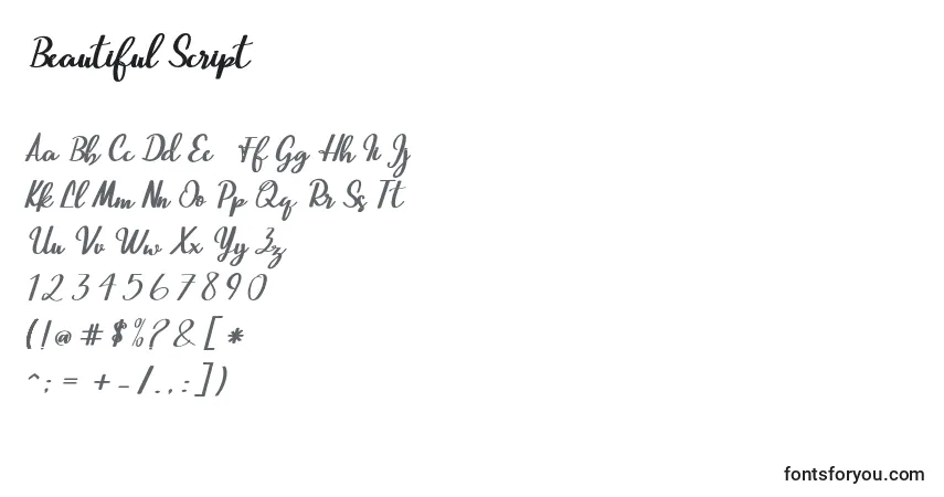 A fonte Beautiful Script – alfabeto, números, caracteres especiais